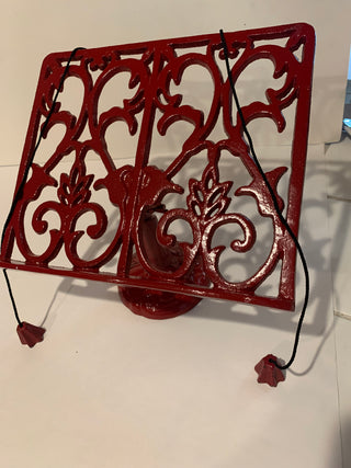 Red cast iron swivel cookbook stand