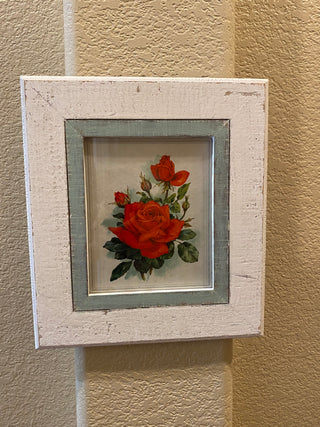 Vtg wood frame with vtg red roses print