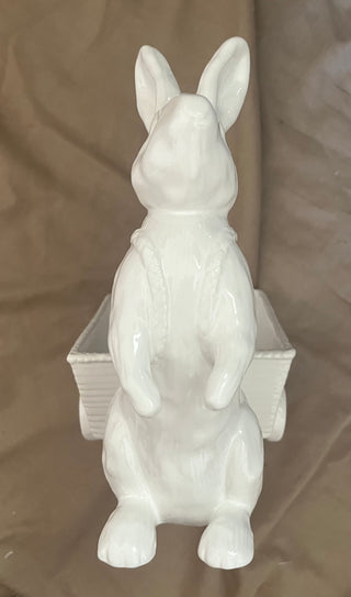 WILLIAMS SONOMA WHITE CERAMIC BUNNY W/CART