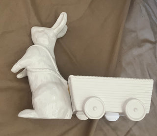 WILLIAMS SONOMA WHITE CERAMIC BUNNY W/CART