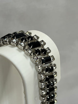 7" Rhinestone Bracelet, Black/Silver