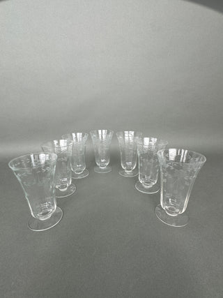 Vintage Mid-Century Cut Crystal Stemware Suite — Grape & Vine, 31 Pieces, Six Shapes