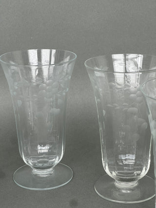 Vintage Mid-Century Cut Crystal Stemware Suite — Grape & Vine, 31 Pieces, Six Shapes
