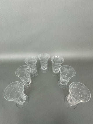 Vintage Mid-Century Cut Crystal Stemware Suite — Grape & Vine, 31 Pieces, Six Shapes