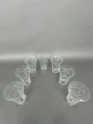 Vintage Mid-Century Cut Crystal Stemware Suite — Grape & Vine, 31 Pieces, Six Shapes