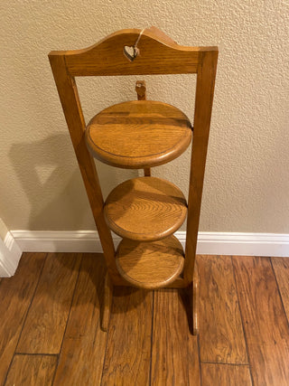 Vtg 3 tiered foldable shelf solid oak