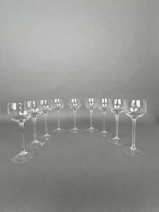 Vintage Crystal Hock Wine Glasses — Set of 9, 7" Tall Slender Stems, Unmarked