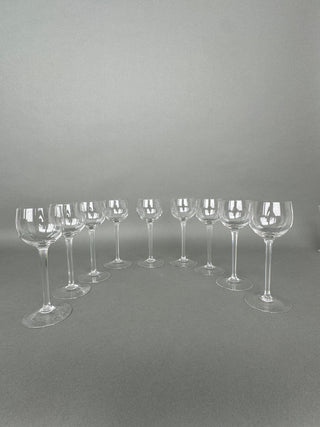 Vintage Crystal Hock Wine Glasses — Set of 9, 7" Tall Slender Stems, Unmarked