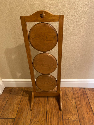 Vtg 3 tiered foldable shelf solid oak