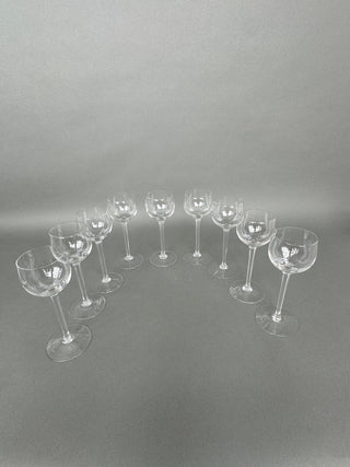 Vintage Crystal Hock Wine Glasses — Set of 9, 7" Tall Slender Stems, Unmarked