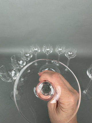 Vintage Crystal Hock Wine Glasses — Set of 9, 7" Tall Slender Stems, Unmarked