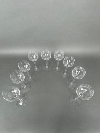 Vintage Crystal Hock Wine Glasses — Set of 9, 7" Tall Slender Stems, Unmarked