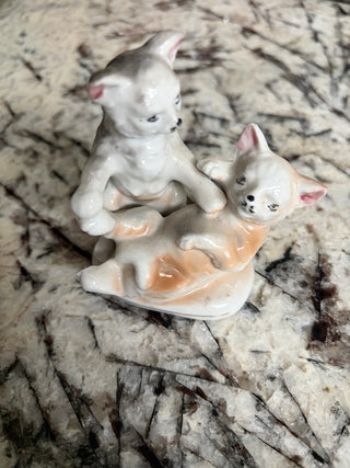 Vintage Japanese Hand Painted Playful Cats Figurine