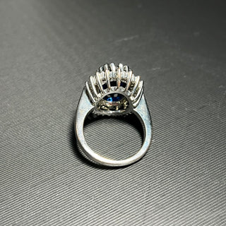 Blue "Sapphire" Cocktail Ring, Size 8 3/4, Silver-tone