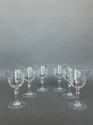 Vintage Mid-Century Cut Crystal Stemware Suite — Grape & Vine, 31 Pieces, Six Shapes