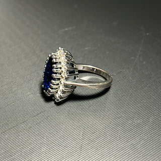Blue "Sapphire" Cocktail Ring, Size 8 3/4, Silver-tone
