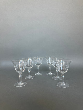 Vintage Mid-Century Cut Crystal Stemware Suite — Grape & Vine, 31 Pieces, Six Shapes