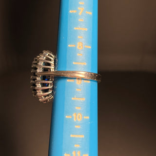Blue "Sapphire" Cocktail Ring, Size 8 3/4, Silver-tone