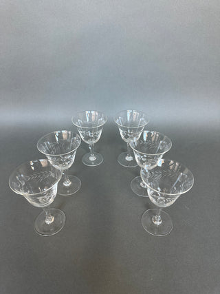 Vintage Mid-Century Cut Crystal Stemware Suite — Grape & Vine, 31 Pieces, Six Shapes