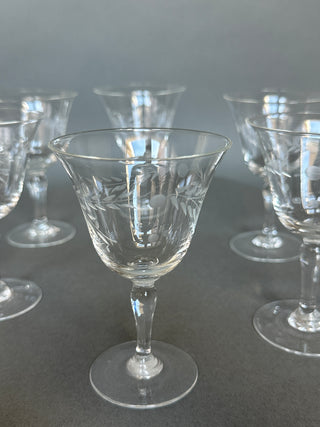 Vintage Mid-Century Cut Crystal Stemware Suite — Grape & Vine, 31 Pieces, Six Shapes