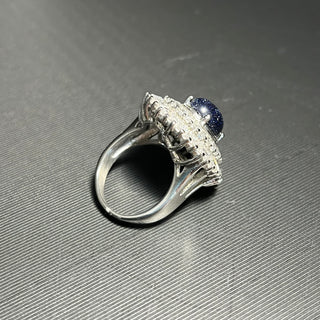 Silver-Tone Cocktail Ring with Blue Sandstone, Size 8
