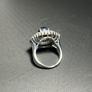 Silver-Tone Cocktail Ring with Blue Sandstone, Size 8