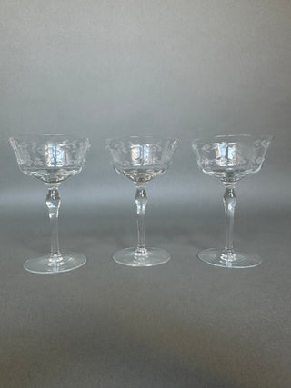 Vintage Mid-Century Cut Crystal Stemware Suite — Grape & Vine, 31 Pieces, Six Shapes