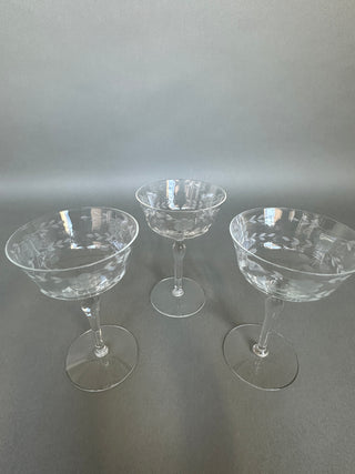 Vintage Mid-Century Cut Crystal Stemware Suite — Grape & Vine, 31 Pieces, Six Shapes