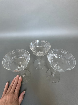 Vintage Mid-Century Cut Crystal Stemware Suite — Grape & Vine, 31 Pieces, Six Shapes