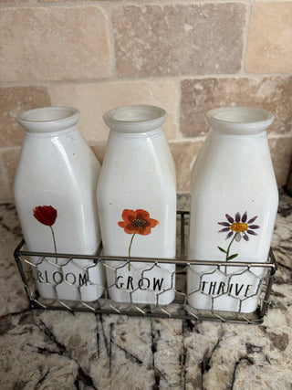 Rae Dunn Bloom Grow Thrive 3 Glass Milk Set
