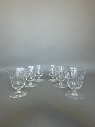Vintage Mid-Century Cut Crystal Stemware Suite — Grape & Vine, 31 Pieces, Six Shapes