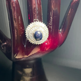 Silver-Tone Cocktail Ring with Blue Sandstone, Size 8