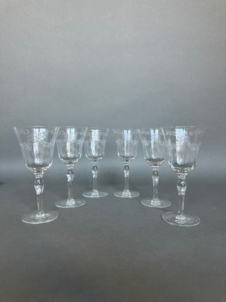 Vintage Mid-Century Cut Crystal Stemware Suite — Grape & Vine, 31 Pieces, Six Shapes