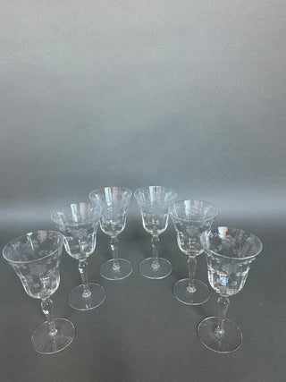 Vintage Mid-Century Cut Crystal Stemware Suite — Grape & Vine, 31 Pieces, Six Shapes