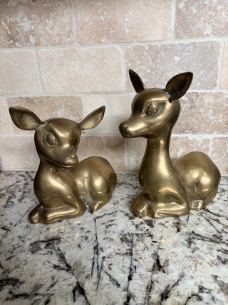 Vintage MCM Regency Pair of Brass Deer Big Eyes