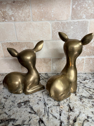 Vintage MCM Regency Pair of Brass Deer Big Eyes