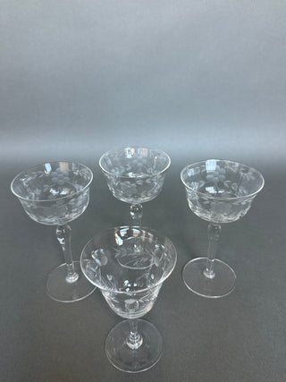 Vintage Mid-Century Cut Crystal Stemware Suite — Grape & Vine, 31 Pieces, Six Shapes