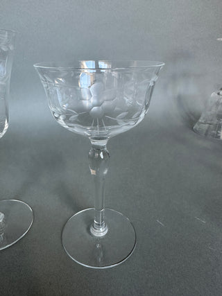 Vintage Mid-Century Cut Crystal Stemware Suite — Grape & Vine, 31 Pieces, Six Shapes