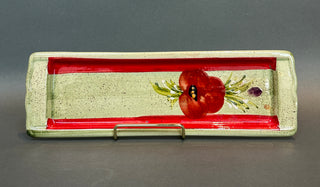 Vintage Hand-Painted Vallauris Ravier — French Olive Tray with Red Poppy, Signed, 10.5"