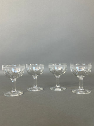 Vintage Atomic Star Cut Crystal Cocktail Coupes — Set of 4, Mid-Century Barware