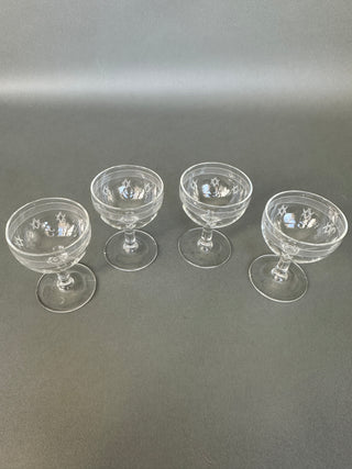 Vintage Atomic Star Cut Crystal Cocktail Coupes — Set of 4, Mid-Century Barware