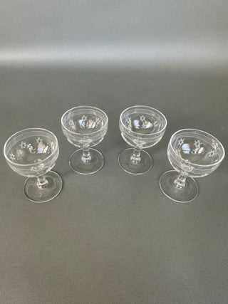 Vintage Atomic Star Cut Crystal Cocktail Coupes — Set of 4, Mid-Century Barware