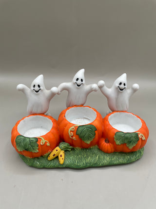 3 Ghost & Pumpkin Teal Light Holder