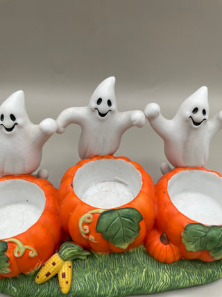 3 Ghost & Pumpkin Teal Light Holder