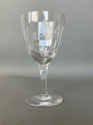 Vintage Hand-Blown Cut Crystal Wine Goblet — Single Glass, Seed Bubbles in the Stem