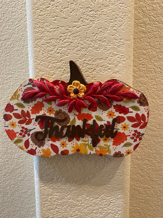 Handcrafted Thankful wood pumpkin sitter
