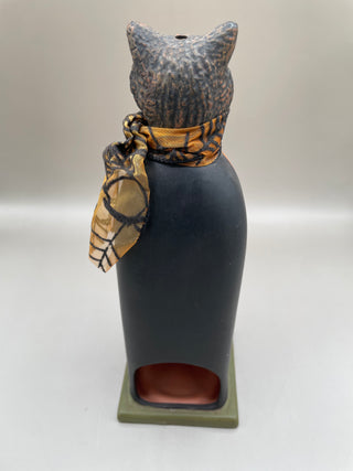 Folk Art Black Cat w/ J-O-L Candle HOlder