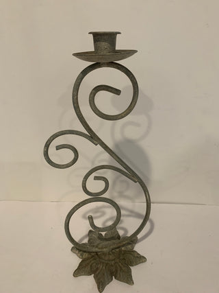 12" cast iron & metal scrolled candle holder