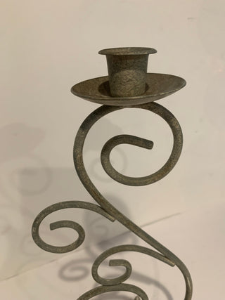 12" cast iron & metal scrolled candle holder