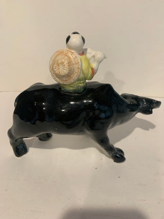 Vntg boy on water buffalo figurine